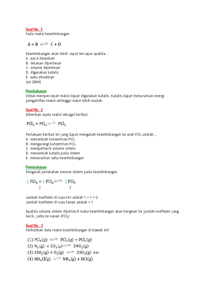 Soal Pergeseran Kesetimbangan