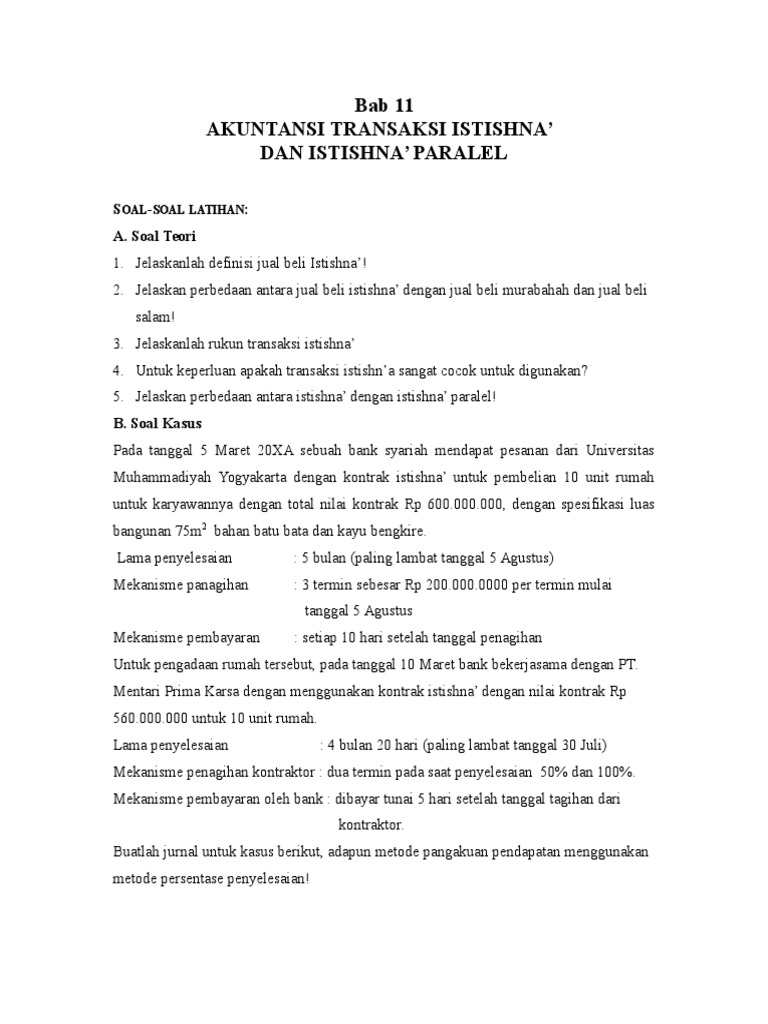 Soal Akuntansi Istishna Guru Paud