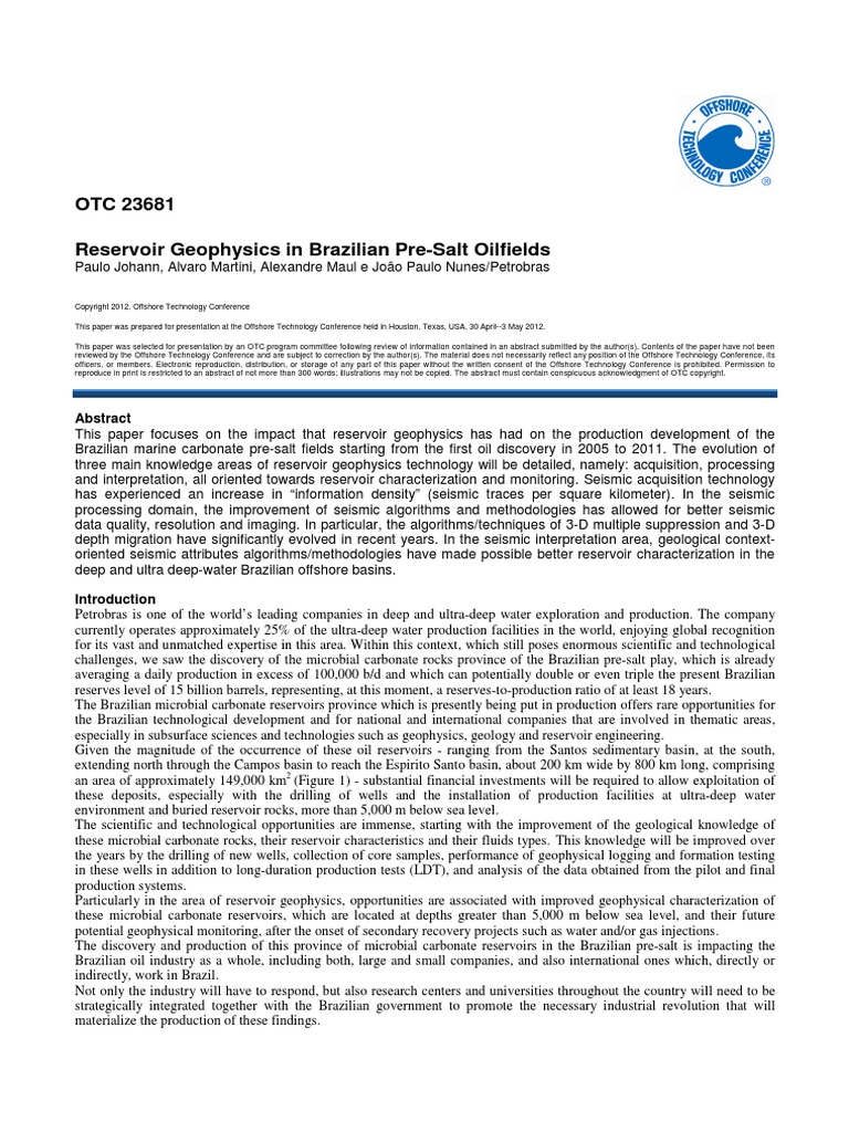 Reservoir Geophysics in Brazilian Pre - Salt Oilfields | PDF ...