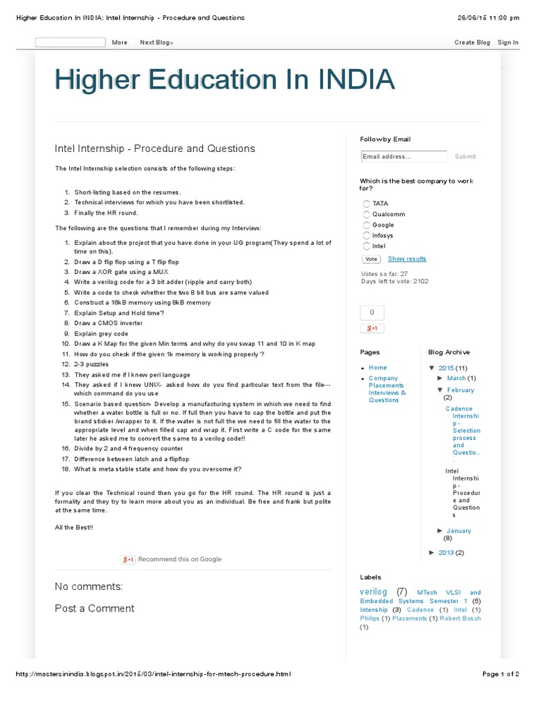 Intel Internship Process in India | PDF | Internship | Job Hunting