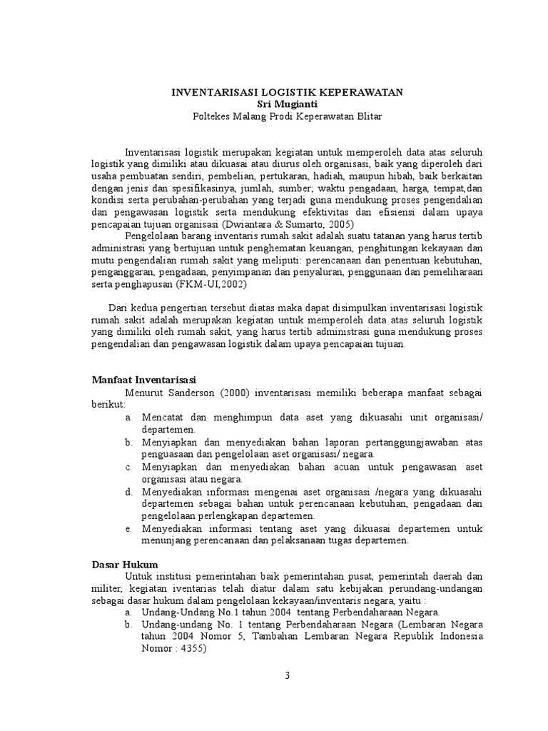 Contoh Daftar Inventaris Rumah Sakit