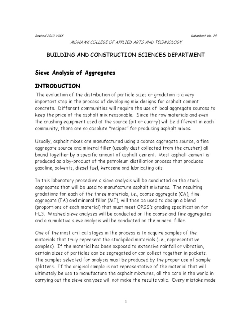 EA448 Lab 5 Sieve Analysis Procedure Construction Aggregate Asphalt