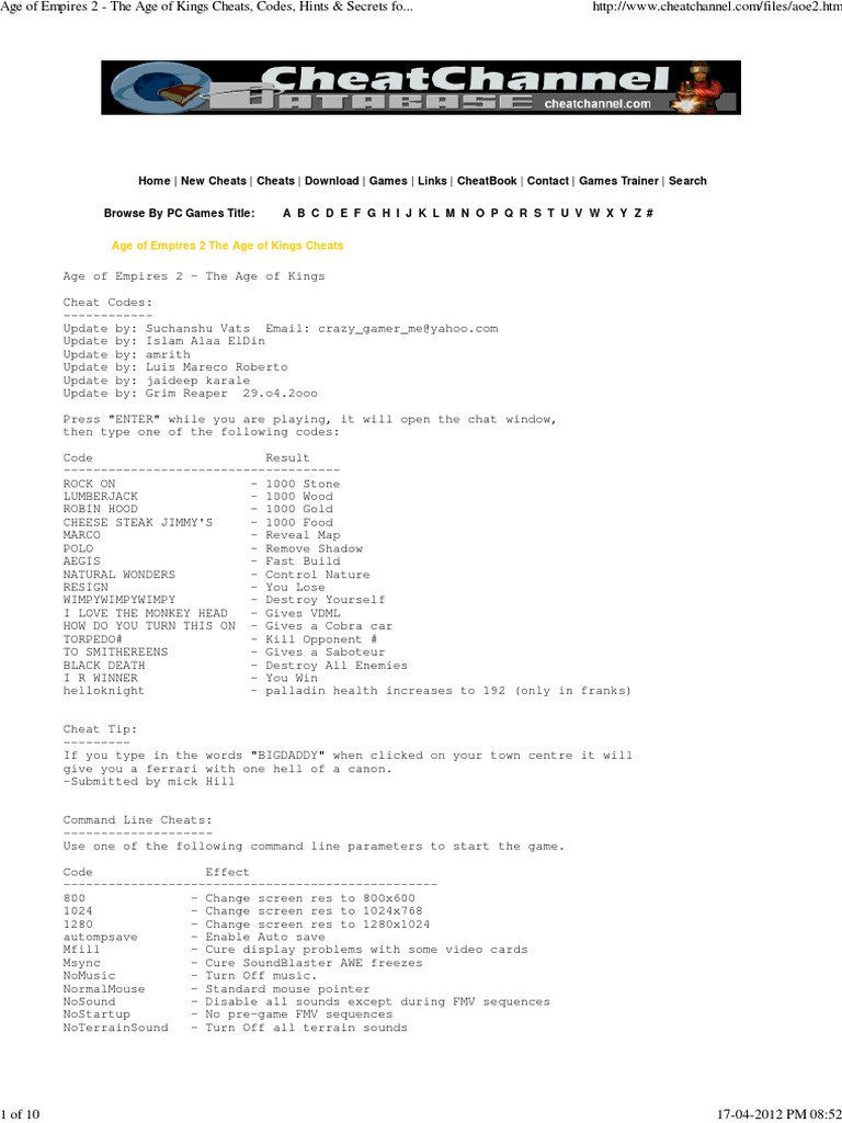 Cheat Game Age Of Empires 2 The Age Of Kings