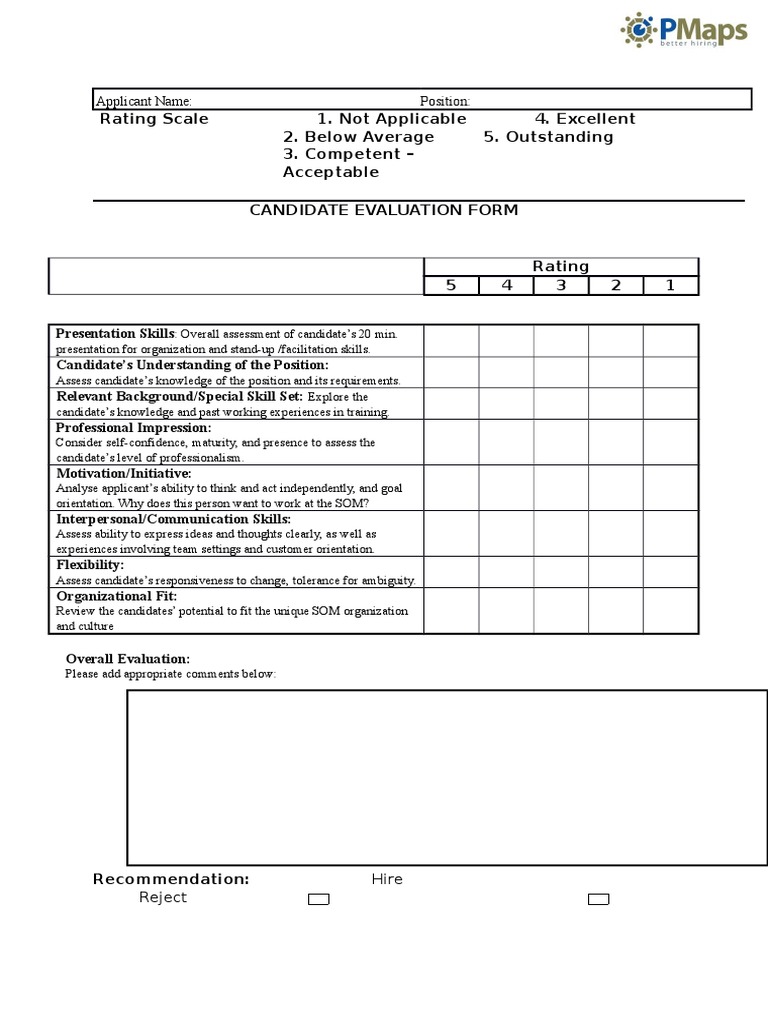 Candidate Evaluation Form Template | PDF | Performance Appraisal ...
