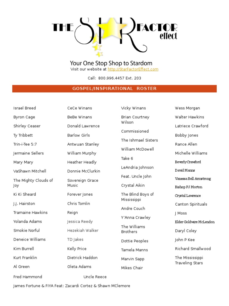 Gospel Inspirational Artist Roster | PDF | Art