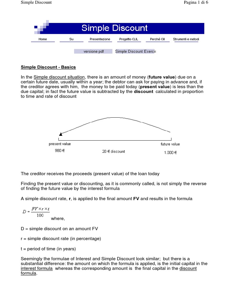 Simple Discount Discounting Present Value