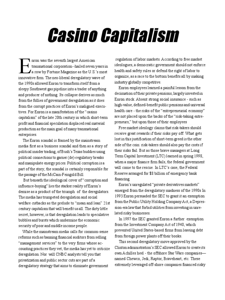 Casino Capitalism Enron Deregulation