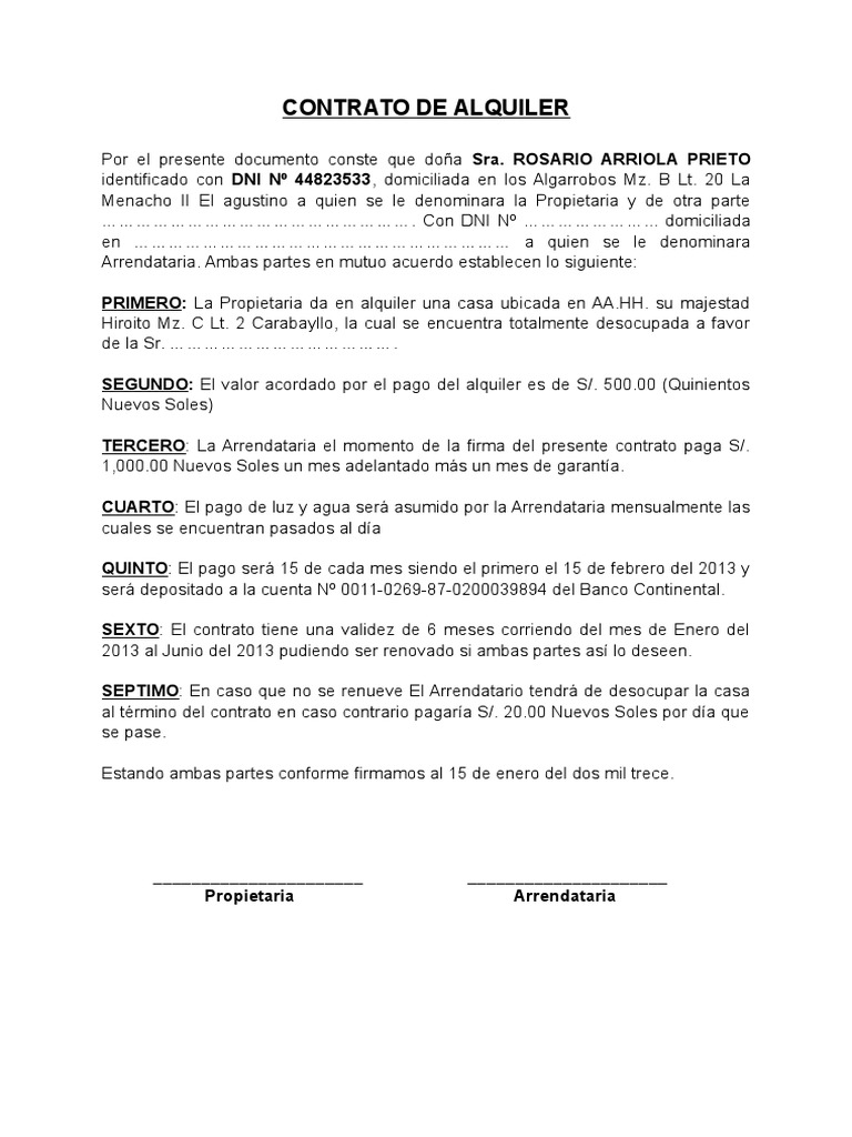 Contrato de Alquiler PDF Propiedad Alquiler