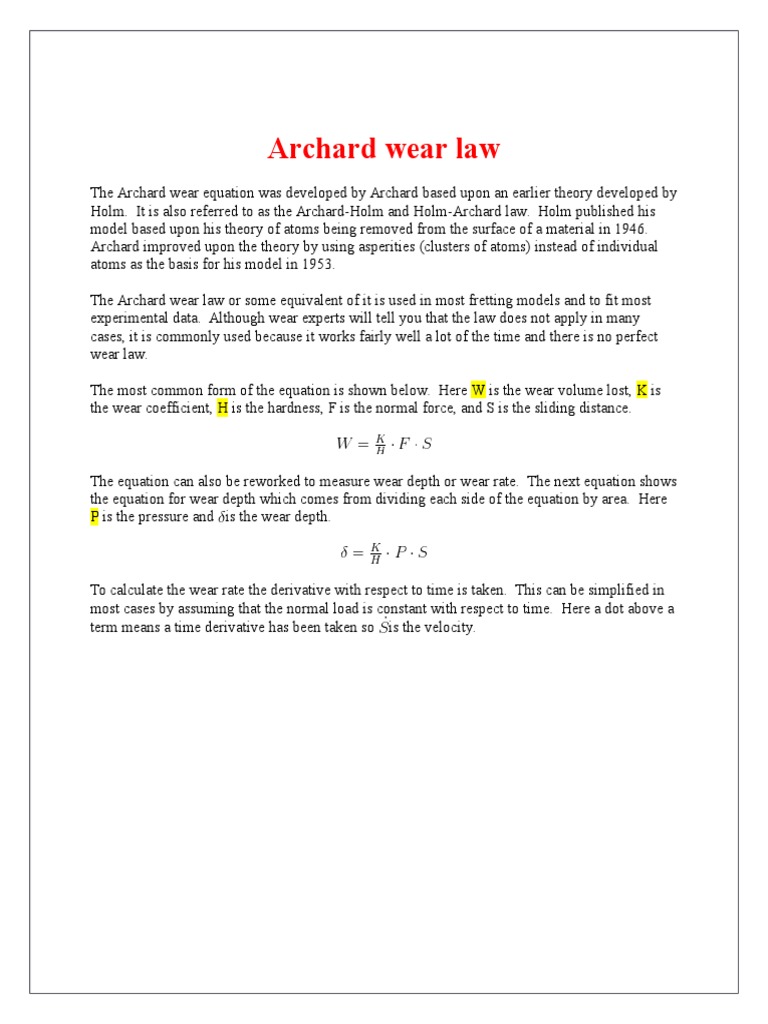 Archard Wear Law Explained | PDF