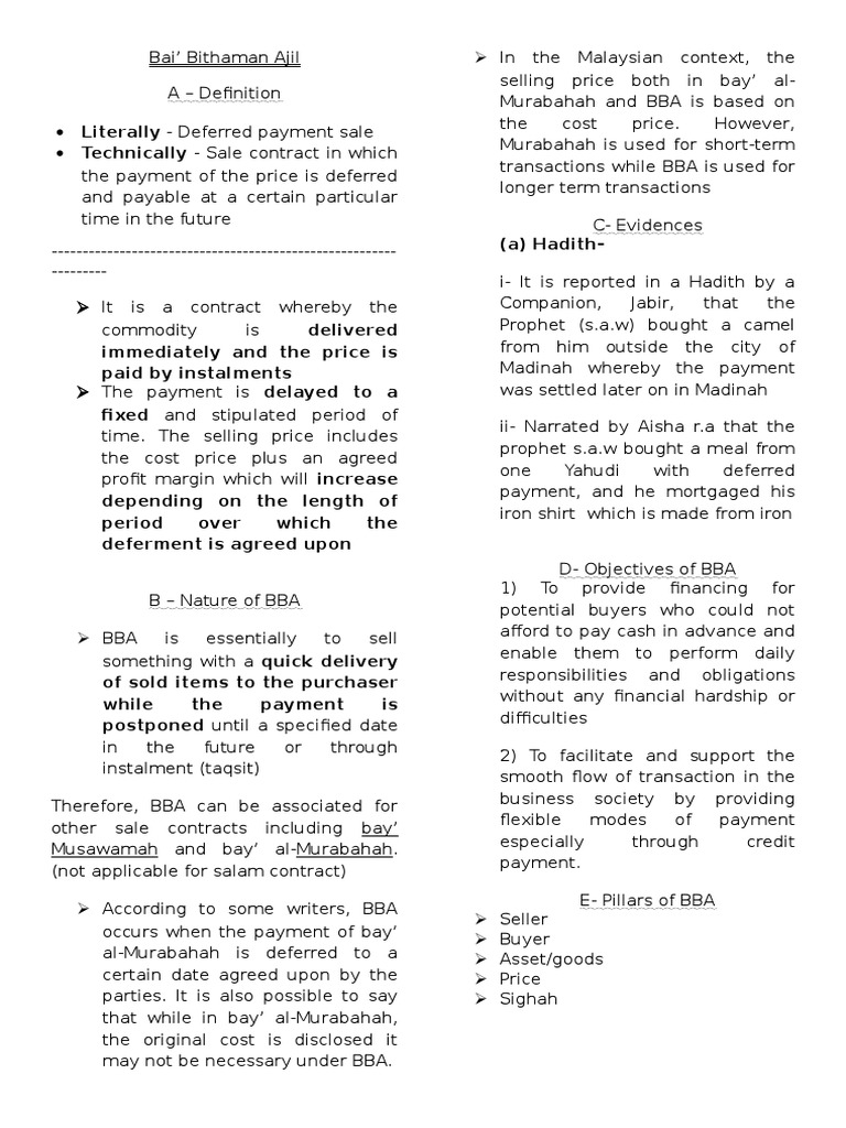 Bai Bithaman Ajil Pdf Islamic Banking And Finance Financial Transaction