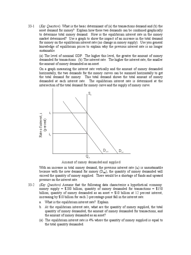 18eKeyQuestionAnswers Ch33 | PDF | Demand For Money | Money Supply
