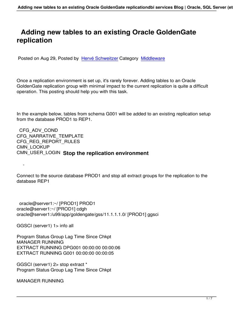 Adding New Tables To An Existing Oracle Goldengate Replication | PDF ...