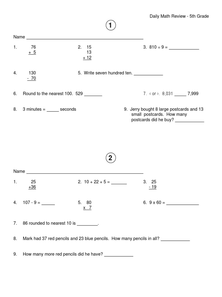 5th Grade Daily Math Review | PDF | Pound (Mass) | Teaching Mathematics