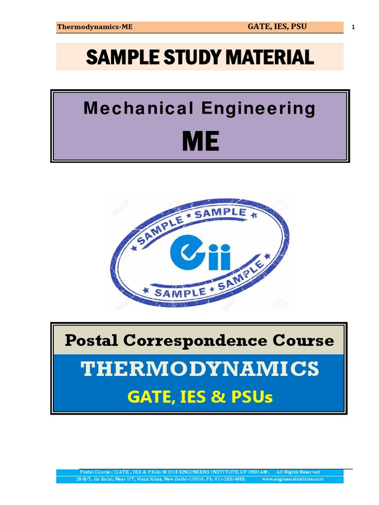 Thermodynamics Mechanical GATE IES PSU Study Material | PDF ...