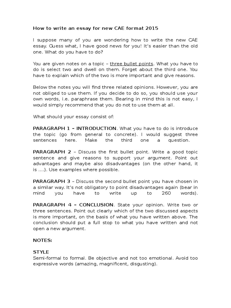 Cae essay structure image