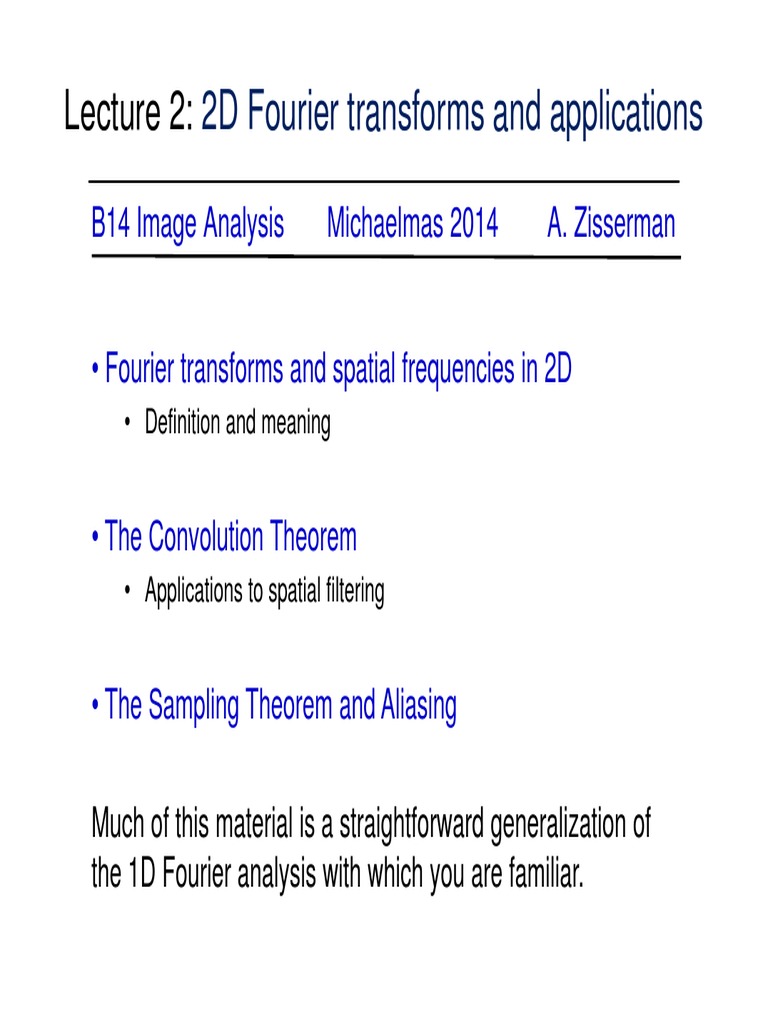 Fourier Transform and Applications PDF Sampling (Signal Processing