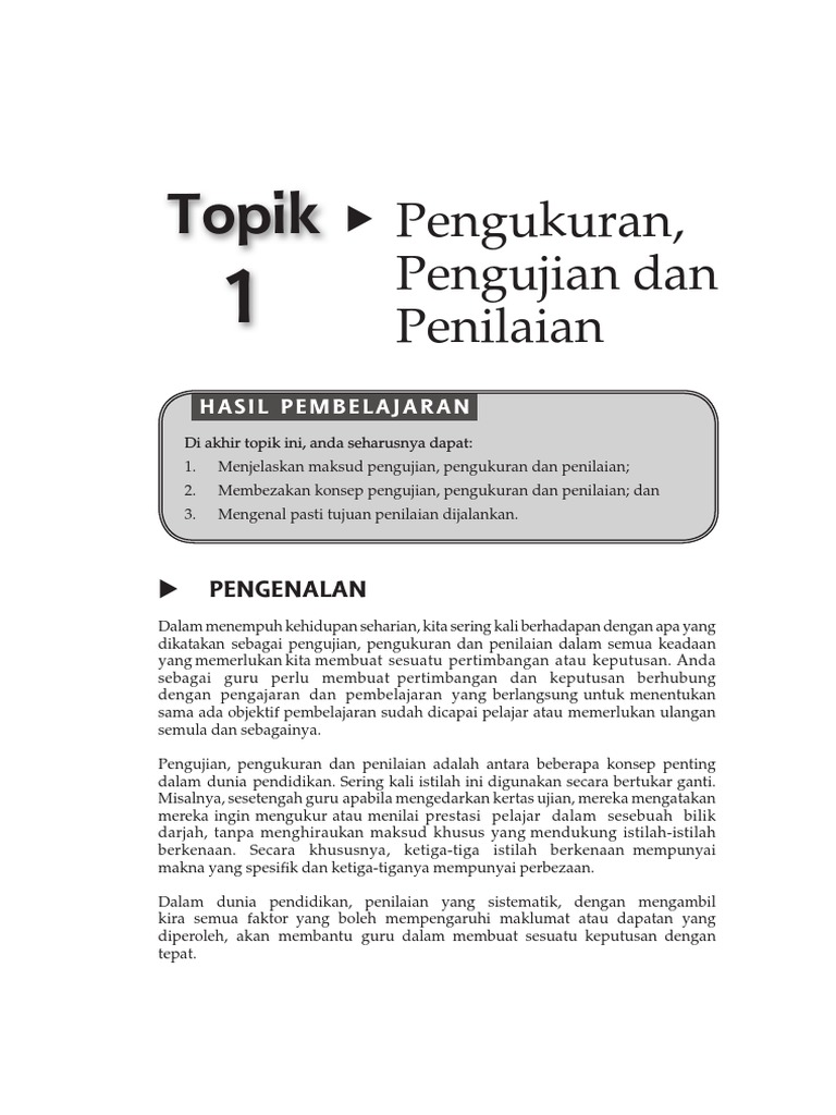 Topik 1 Pengukuran Pengujian Dan Penilaian Pdf