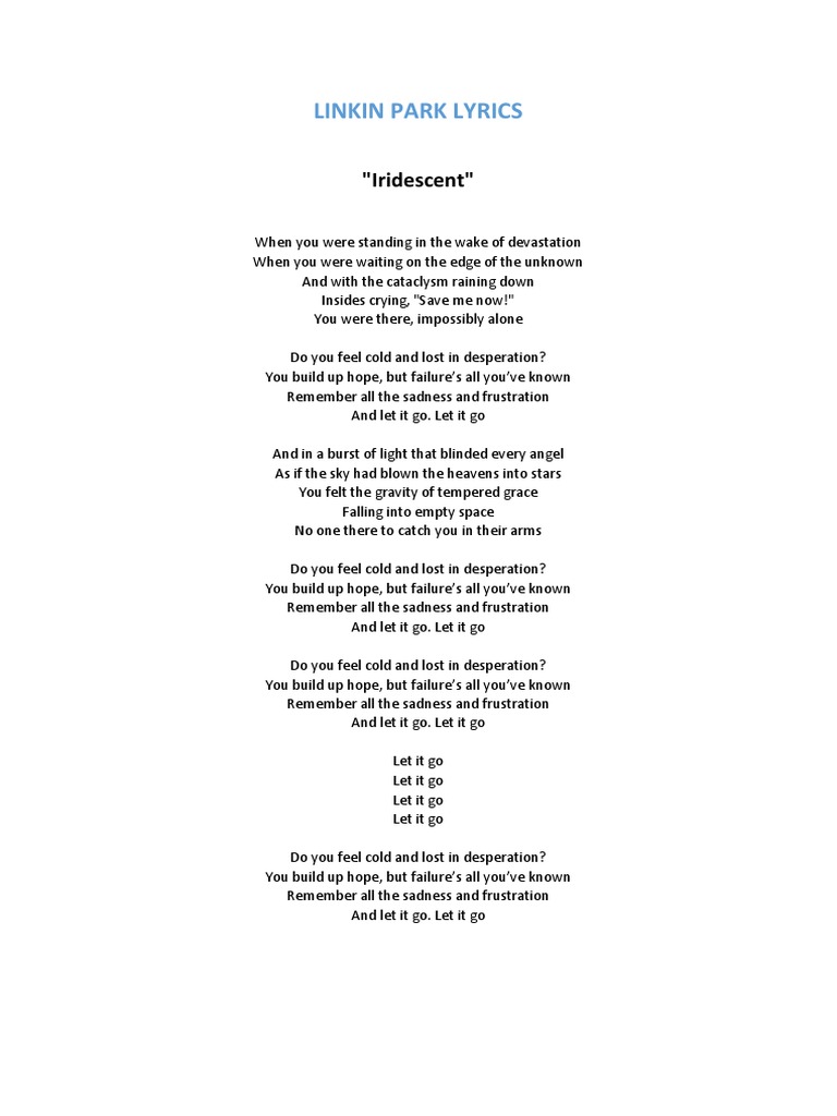 Linkin Park Iridescent Lyrics linkin park iridescent lyrics
