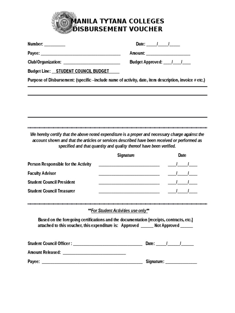 Disbursement Voucher Template
