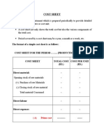 Cost Sheet: The Format of A Simple Cost Sheet Is As Follows