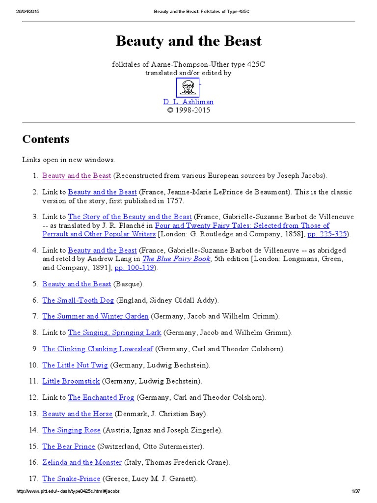 Beauty and the Beast Folktale Analysis | PDF | Fairy Tales ...