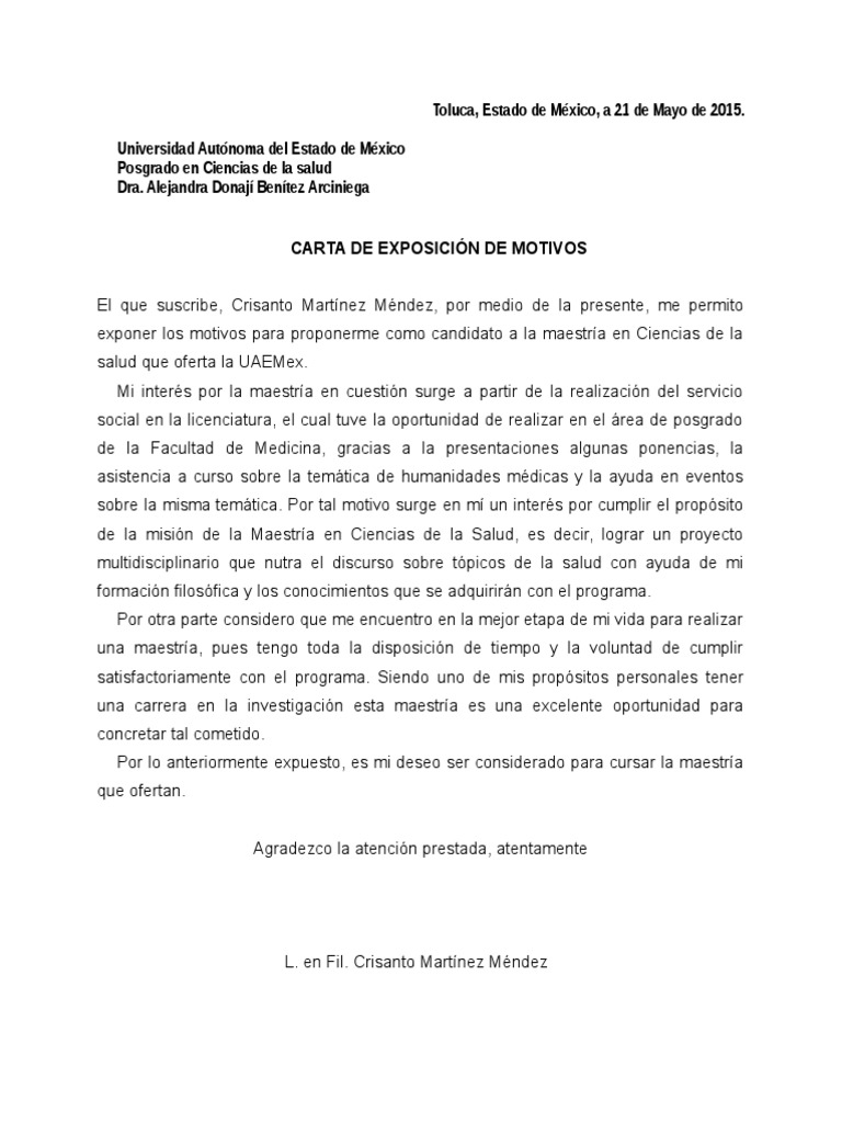Ejemplo de carta de motivos para ingresar a un posgra vrogue co