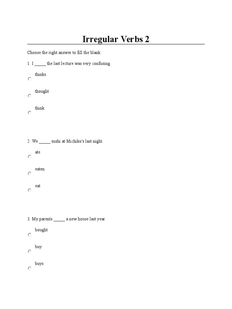 Irregular Verbs 2 TEST | PDF | Language Arts & Discipline