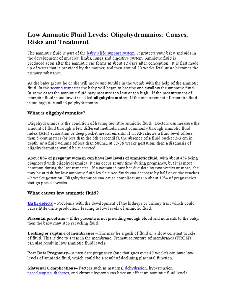 Low Amniotic Fluid Levels PDF Pregnancy Mammalian Pregnancy