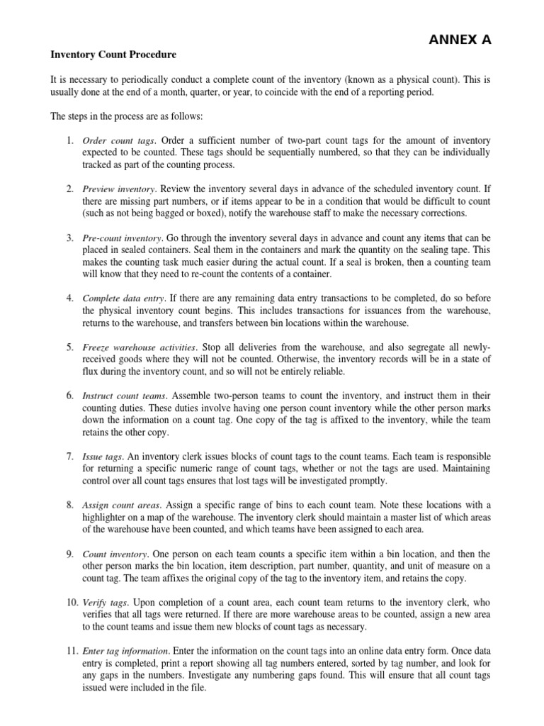 Inventory Count Procedure PDF Inventory Warehouse
