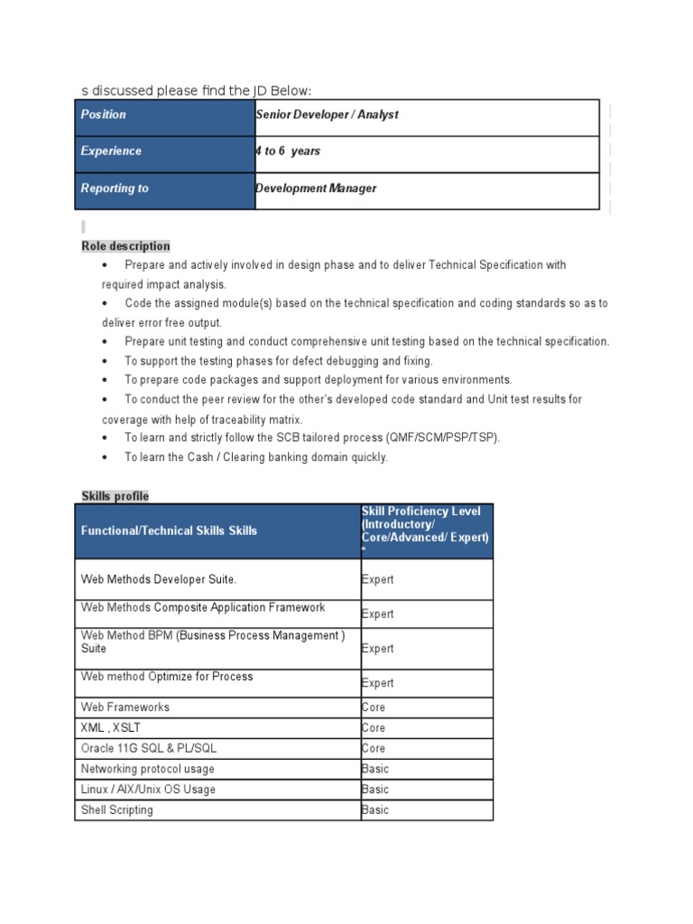 Senior Developer Job Description | PDF | Business | Computers