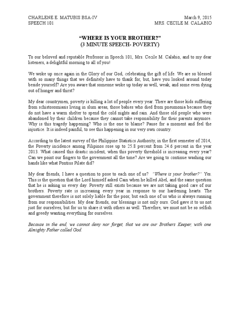 Emotional speech on poverty image