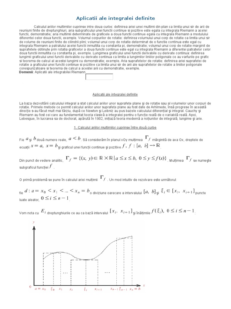 Aplicatii Ale Integralei Definite