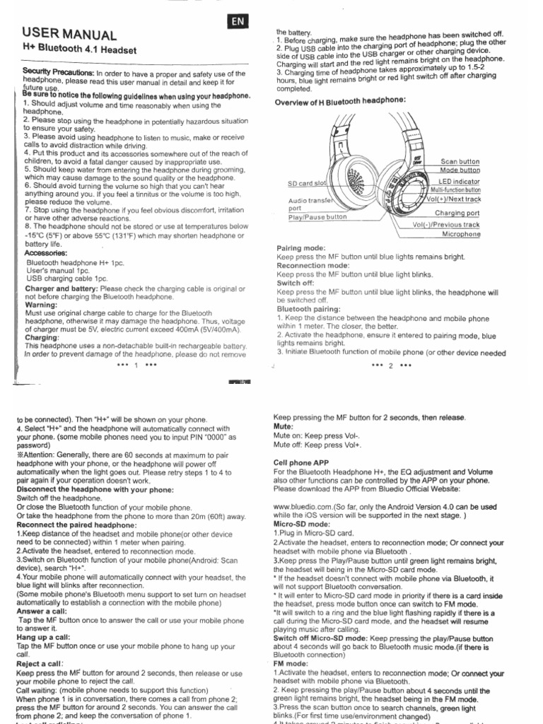 Bluedio H User Manual 14 12 21 19 49 Pdf Headphones Bluetooth