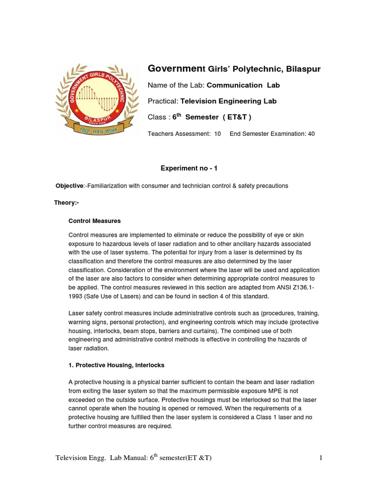 TV Engineering Lab Manual for 6th Semester | PDF | Root Mean Square ...