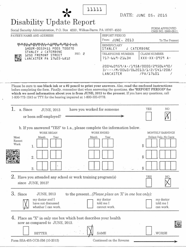 Disability Update Report Form June 5, 2015 To File | PDF | Psychiatry ...