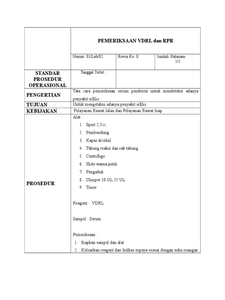 Pemeriksaan VDRL Dan RPR | PDF