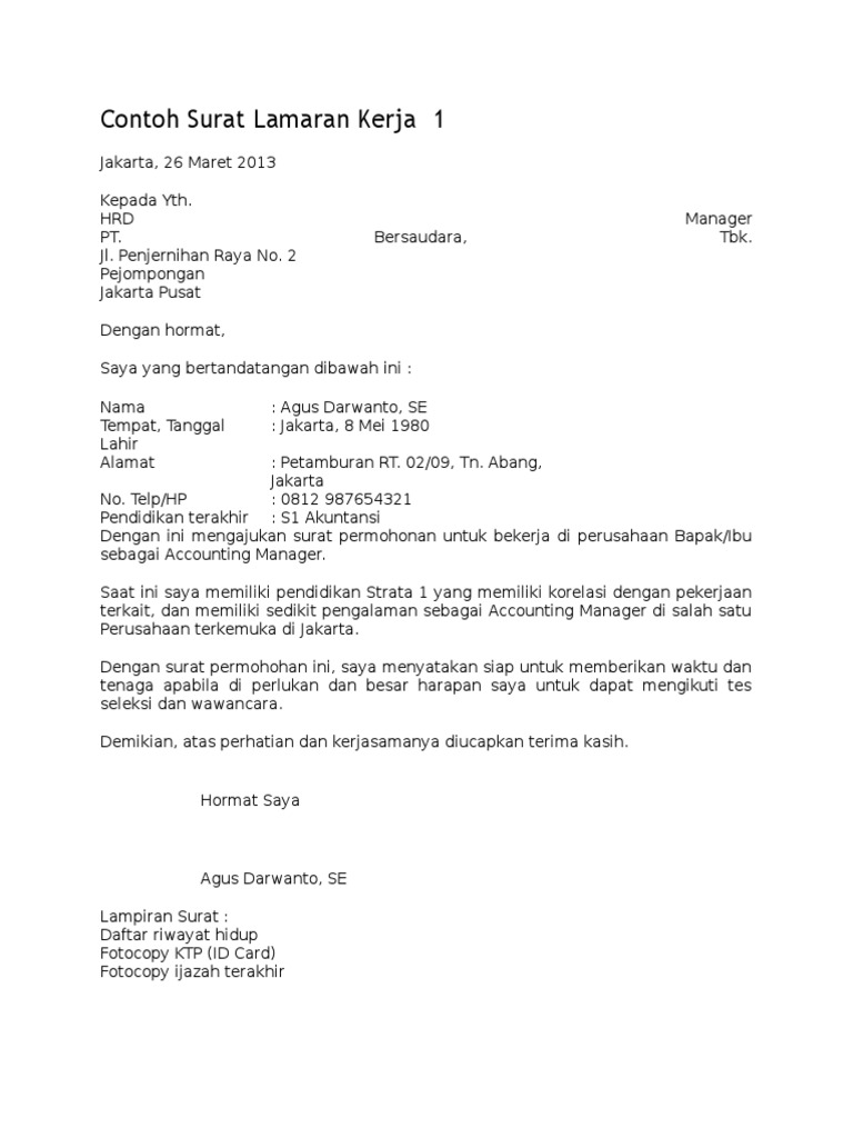 Contoh Surat Lamaran Kerja Berdasarkan Iklan Di Internet ...