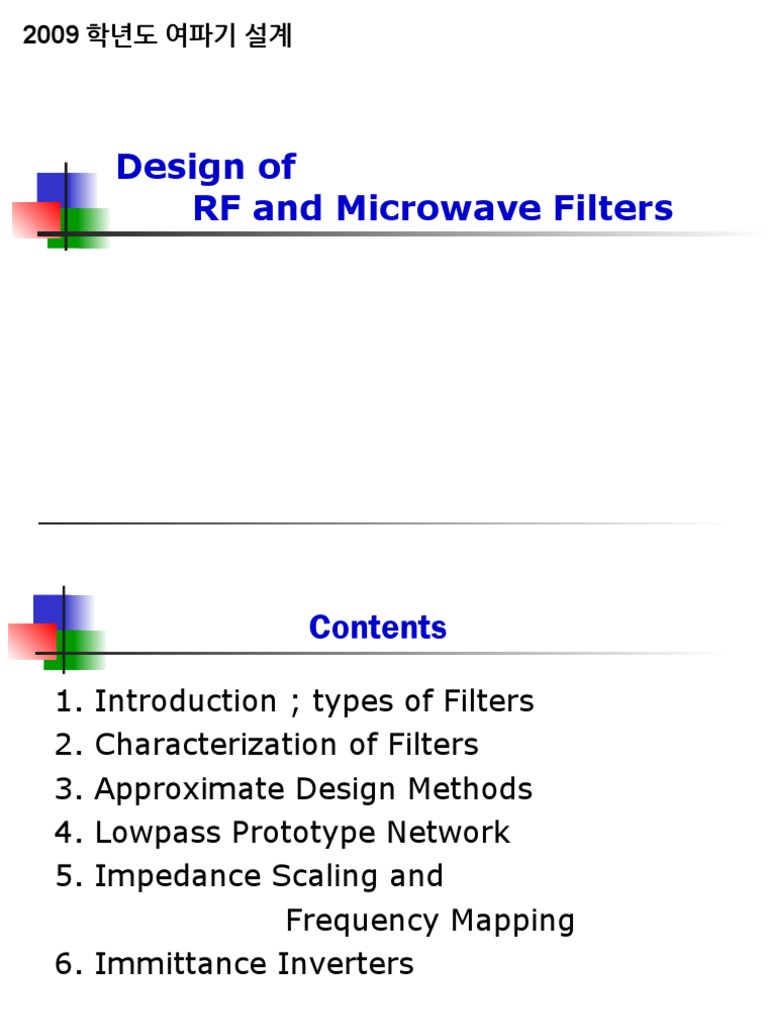 3 Design of Rf and Microwave Filters Low Pass Filter Control Theory