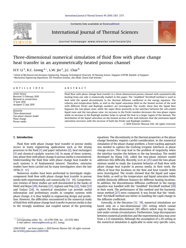 Three-Dimensional Numerical Simulation of Fluid Flow With Phase Change ...