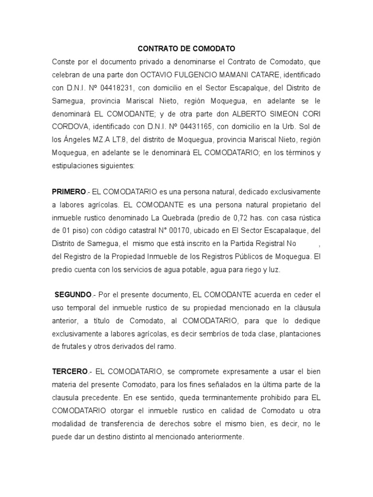 Contrato Comodato Modelo.doc Derecho privado