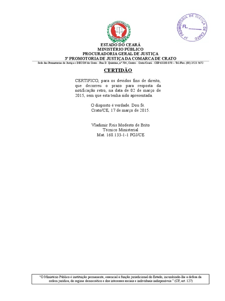 Certidão de Decurso de Prazo - MP CE | PDF | Ciência Política | Direito ...