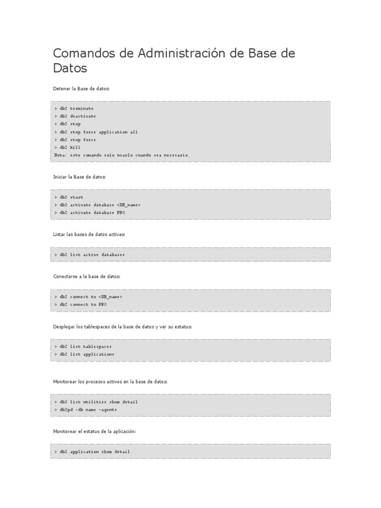 Comandos para Monitoreo en DB2 | PDF | SQL | Datos de computadora