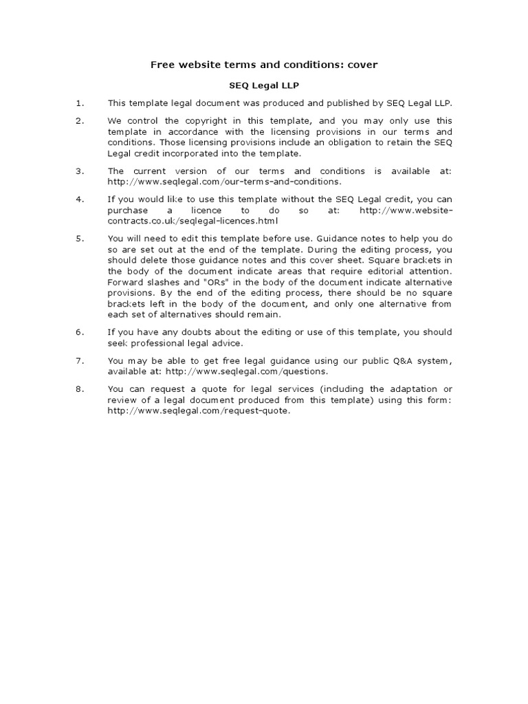 Free Website Terms and Conditions | PDF | Finance & Money Management | Law
