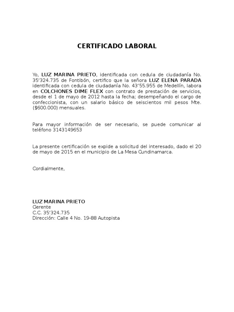 Certificado Laboral | PDF