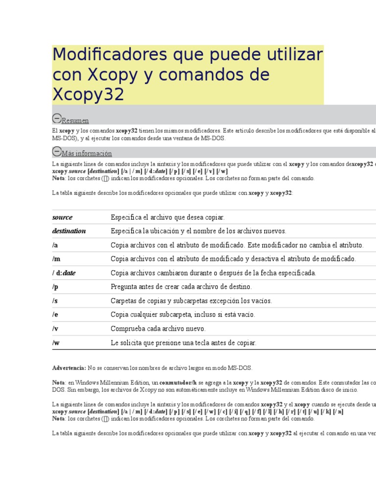 Modificadores de Xcopy en MS-DOS | PDF | Archivo de computadora ...