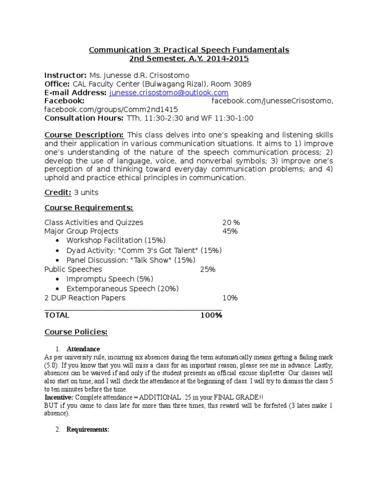 Speech Fundamentals Course Overview | PDF | Nonverbal Communication ...