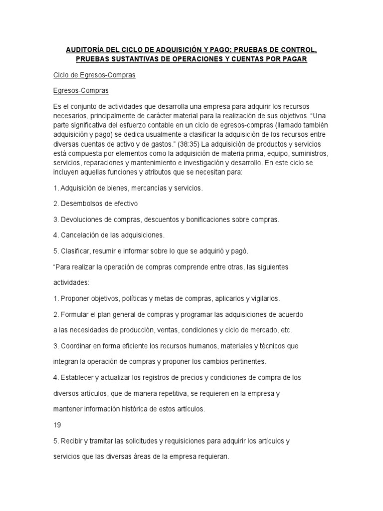 Auditoría Del Ciclo de Adquisición y Pago | PDF | Cheque | Contabilidad