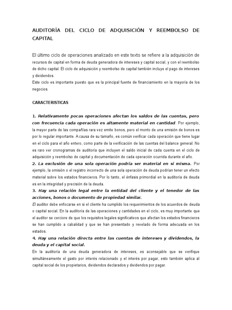 Auditoría Del Ciclo de Adquisición y Reembolso de Capital | PDF ...
