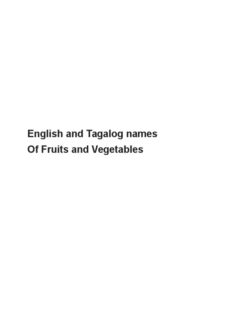 English and Tagalog Names of Fruits and Vegatables PDF Fruit