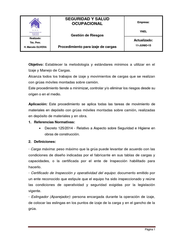 Procedimiento de Izaje de Cargas Grúa (máquina) La seguridad